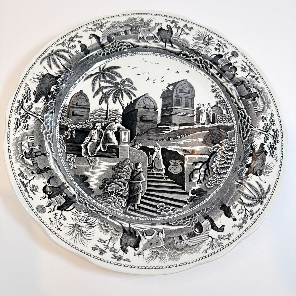 THE SPODE ARCHIVE COLLECTION 'CARAMANIAN' 1806 England  10.5" VTG blk/white/gray